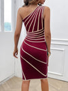 Women's Striped One Shoulder Dress Side Slit