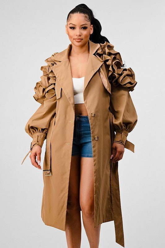 ATHINA FALL TRANSTION FLORAL SLEEVE TRENCH COAT - KOKOTETE