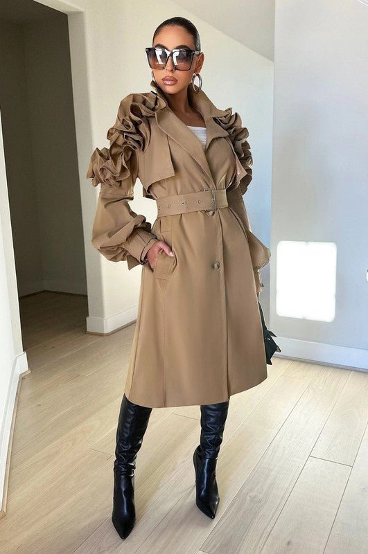 ATHINA FALL TRANSTION FLORAL SLEEVE TRENCH COAT - KOKOTETE