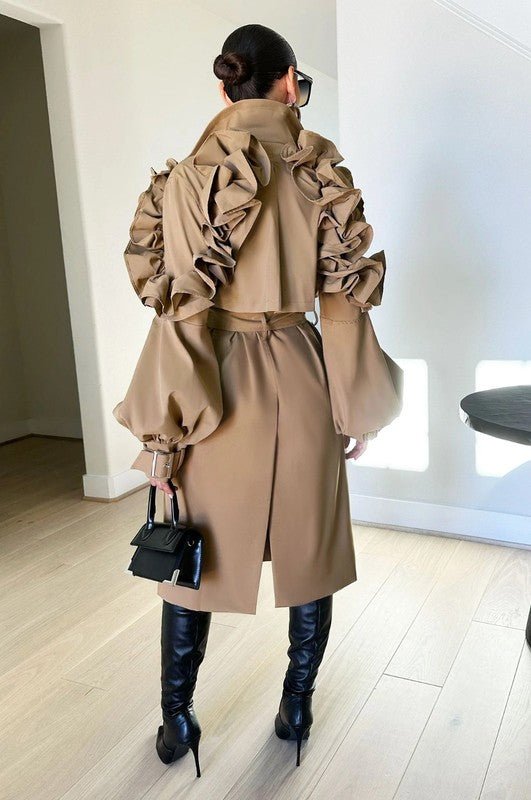 ATHINA FALL TRANSTION FLORAL SLEEVE TRENCH COAT - KOKOTETE