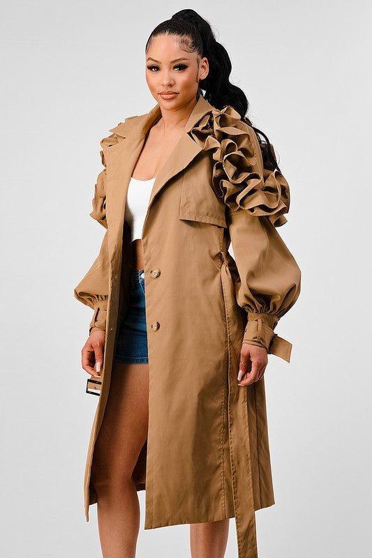 ATHINA FALL TRANSTION FLORAL SLEEVE TRENCH COAT - KOKOTETE
