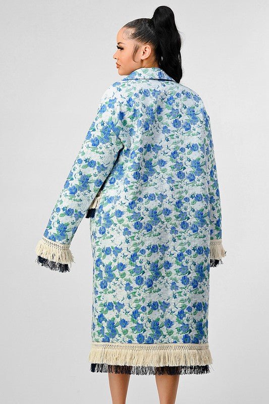 ATHINA FLORAL PRINT TASSLE TRENCH COAT - KOKOTETE