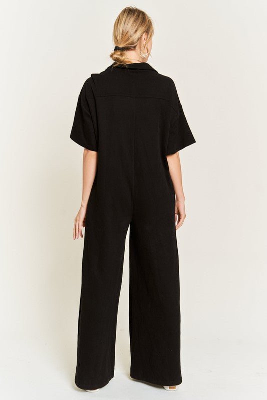 Basic Collar Shirt Wide leg Jumpsuit - KOKOTETE