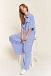 Basic Collar Shirt Wide leg Jumpsuit - KOKOTETE