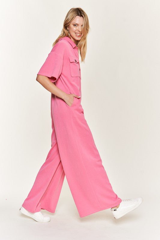 Basic Collar Shirt Wide leg Jumpsuit - KOKOTETE