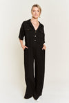 Basic Collar Shirt Wide leg Jumpsuit - KOKOTETE