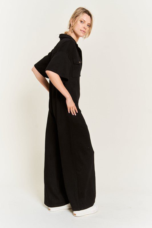 Basic Collar Shirt Wide leg Jumpsuit - KOKOTETE