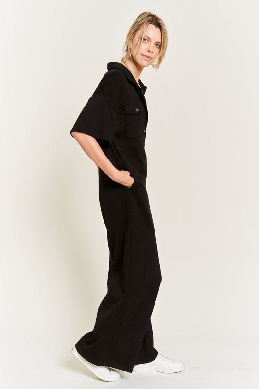 Basic Collar Shirt Wide leg Jumpsuit - KOKOTETE