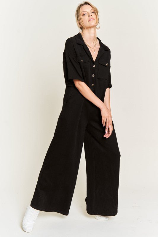 Basic Collar Shirt Wide leg Jumpsuit - KOKOTETE