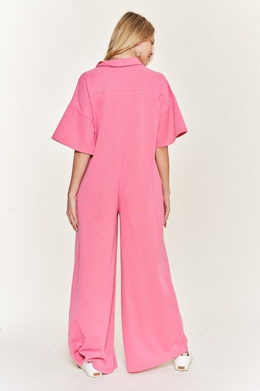 Basic Collar Shirt Wide leg Jumpsuit - KOKOTETE