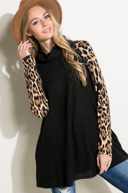 BRUSHED HACCI CHEETAH PRINT AND SOLID MIXED TOP - KOKOTETE