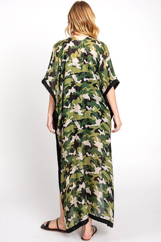Camouflage Printed Extra Long Kimono Cardigan - KOKOTETE