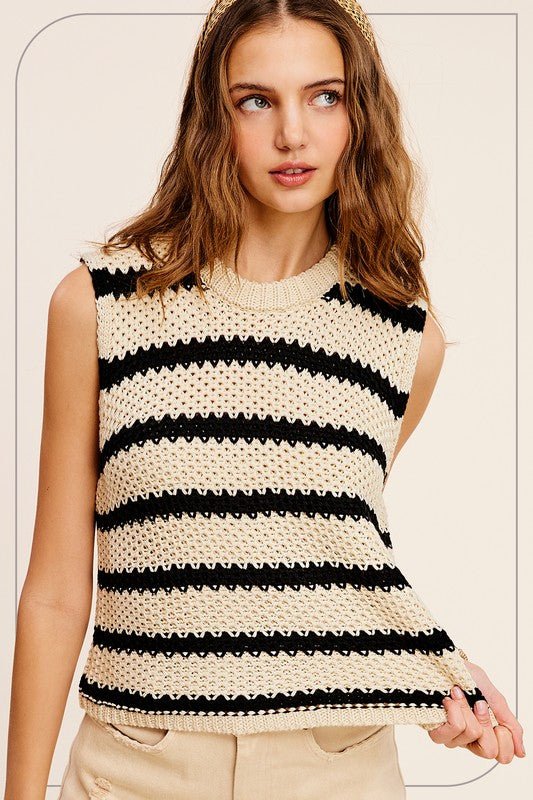 Chunky Stripe Sleeveless Sweater Top - KOKOTETE