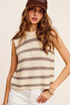 Chunky Stripe Sleeveless Sweater Top - KOKOTETE