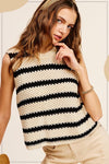 Chunky Stripe Sleeveless Sweater Top - KOKOTETE