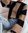 Color block striped bell sleeve sweater - KOKOTETE