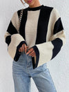 Color block striped bell sleeve sweater - KOKOTETE