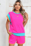 Contrast Trim Cap Sleeve Tee Shorts Set - KOKOTETE