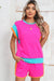 Contrast Trim Cap Sleeve Tee Shorts Set - KOKOTETE
