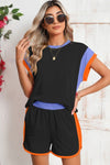 Contrast Trim Cap Sleeve Tee Shorts Set - KOKOTETE
