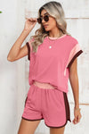 Contrast Trim Cap Sleeve Tee Shorts Set - KOKOTETE