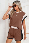 Contrast Trim Cap Sleeve Tee Shorts Set - KOKOTETE