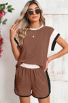 Contrast Trim Cap Sleeve Tee Shorts Set - KOKOTETE