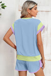 Contrast Trim Cap Sleeve Tee Shorts Set - KOKOTETE