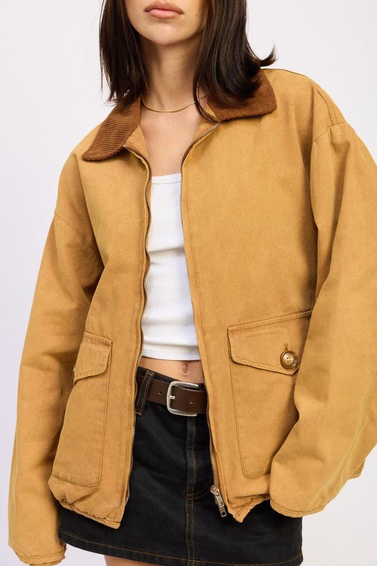 CONTRASTED COLLAR JACKET WITH POCKETS - KOKOTETE