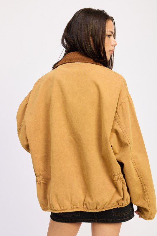 CONTRASTED COLLAR JACKET WITH POCKETS - KOKOTETE