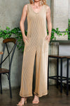 Corded Tie Straps V Neck Wide Leg Jumpsuit - KOKOTETE