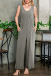 Corded Tie Straps V Neck Wide Leg Jumpsuit - KOKOTETE