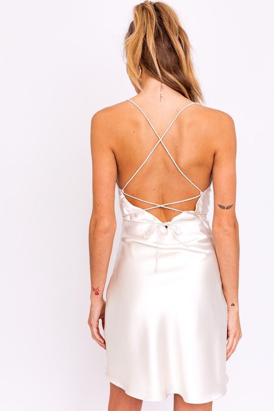 Cowl Neck Criss - Cross Strap Slip Dress - KOKOTETE