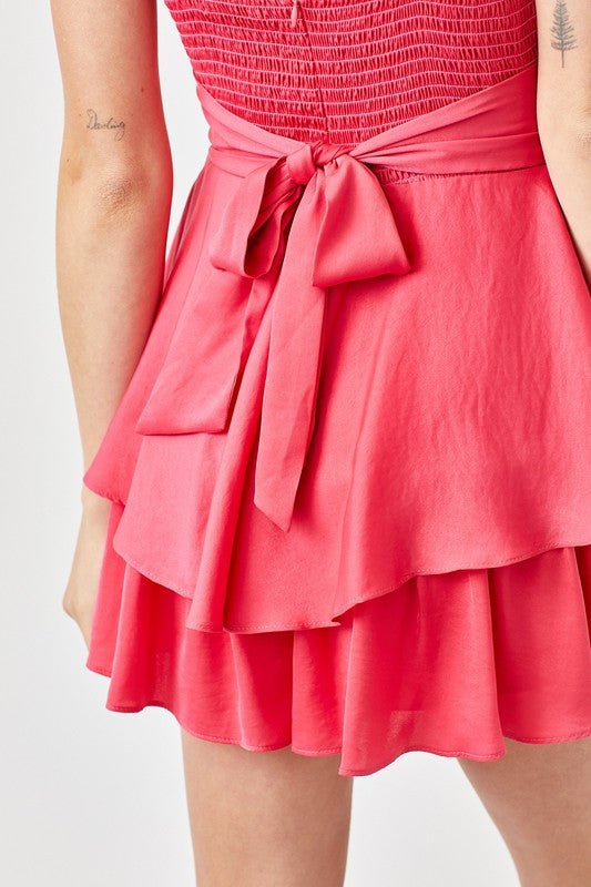 Cowl Neck Flare Tiered Cami Romper - KOKOTETE