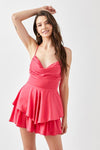Cowl Neck Flare Tiered Cami Romper - KOKOTETE