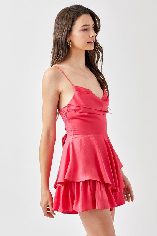 Cowl Neck Flare Tiered Cami Romper - KOKOTETE