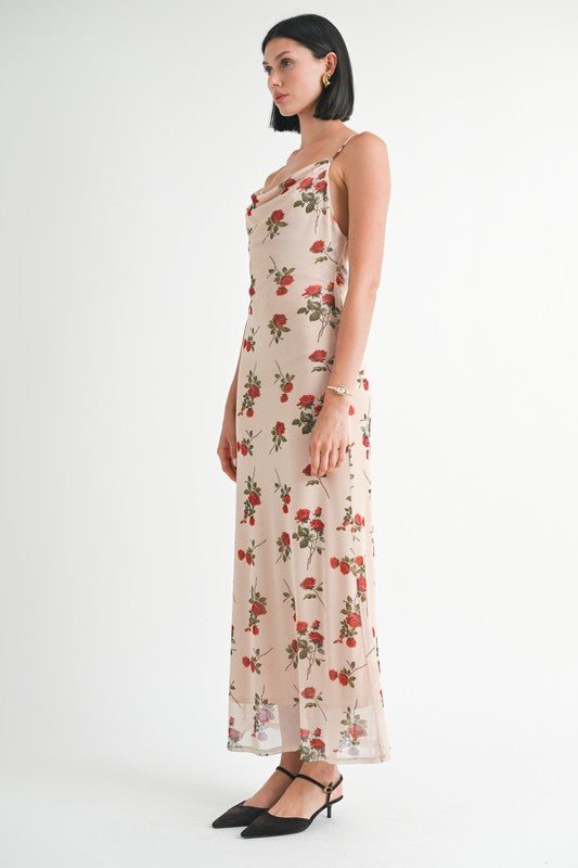 COWL NECK MAXI DRESS WITH OPEN BACK - KOKOTETE