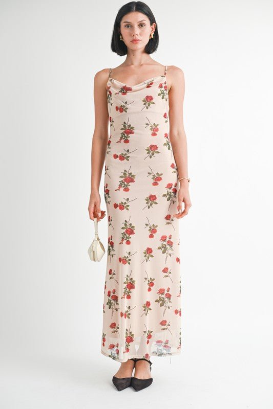 COWL NECK MAXI DRESS WITH OPEN BACK - KOKOTETE