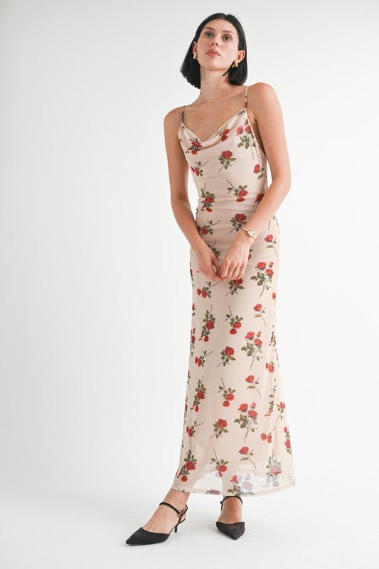 COWL NECK MAXI DRESS WITH OPEN BACK - KOKOTETE