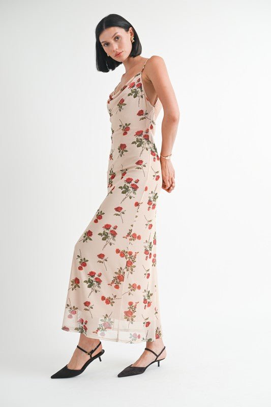 COWL NECK MAXI DRESS WITH OPEN BACK - KOKOTETE