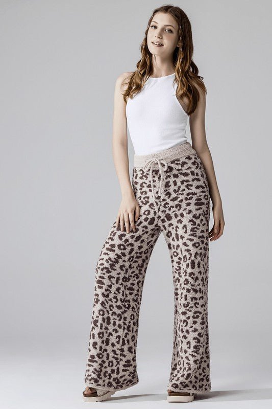 Cozy Warm Soft Leopard Fuzzy Lounge Pants - KOKOTETE