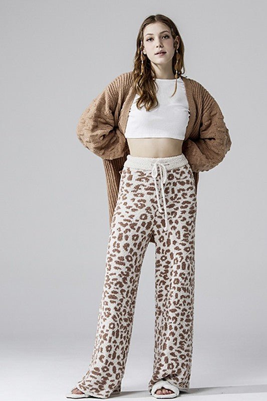 Cozy Warm Soft Leopard Fuzzy Lounge Pants - KOKOTETE