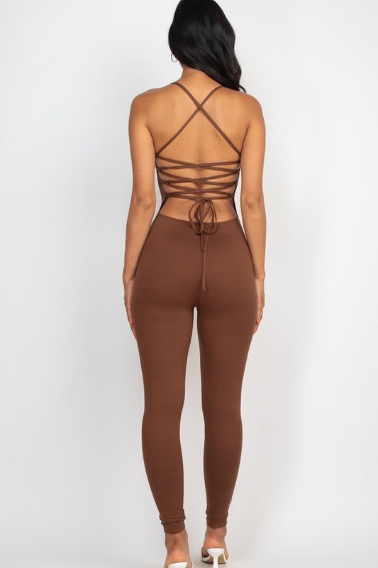 Criss - Cross Open Back Bodycon Jumpsuit - KOKOTETE