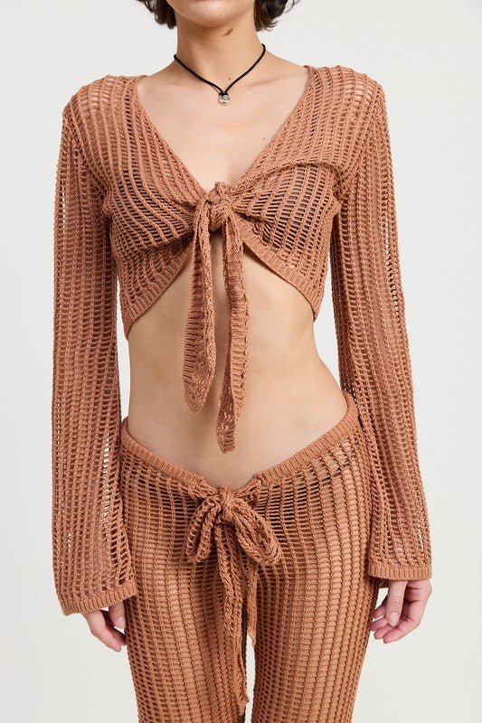 CROCHET CROPPED TOP WITH FRONT TIE - KOKOTETE