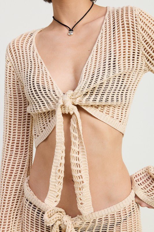 CROCHET CROPPED TOP WITH FRONT TIE - KOKOTETE