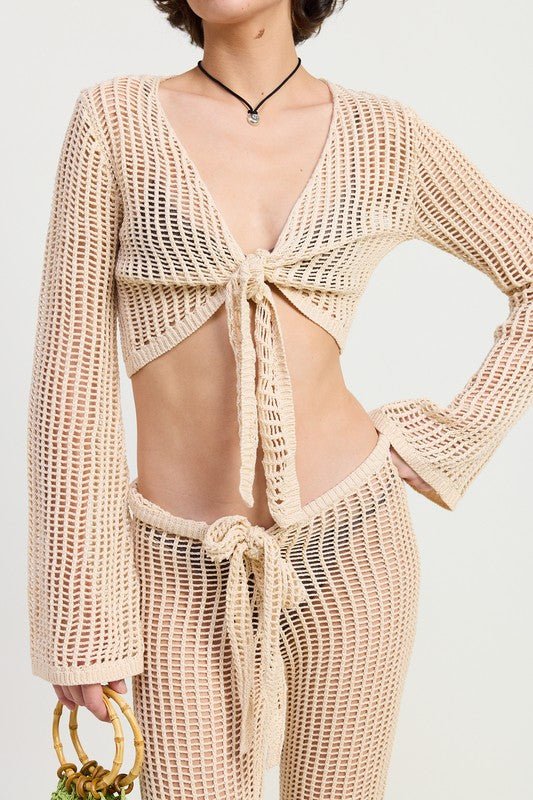 CROCHET CROPPED TOP WITH FRONT TIE - KOKOTETE