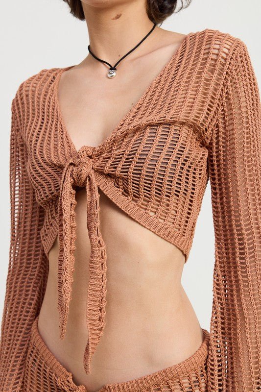 CROCHET CROPPED TOP WITH FRONT TIE - KOKOTETE