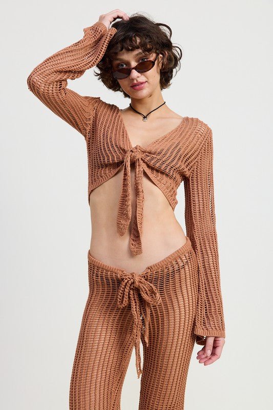 CROCHET CROPPED TOP WITH FRONT TIE - KOKOTETE