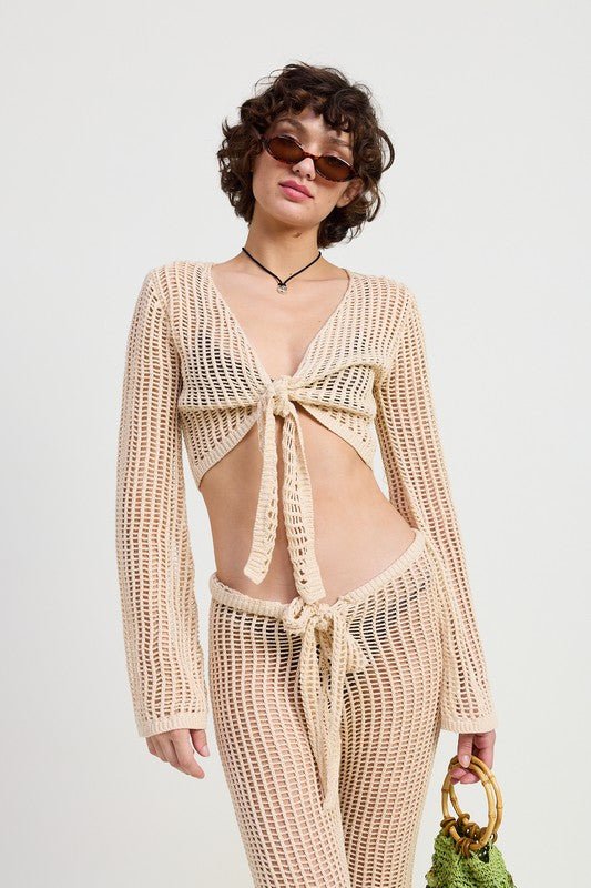 CROCHET CROPPED TOP WITH FRONT TIE - KOKOTETE