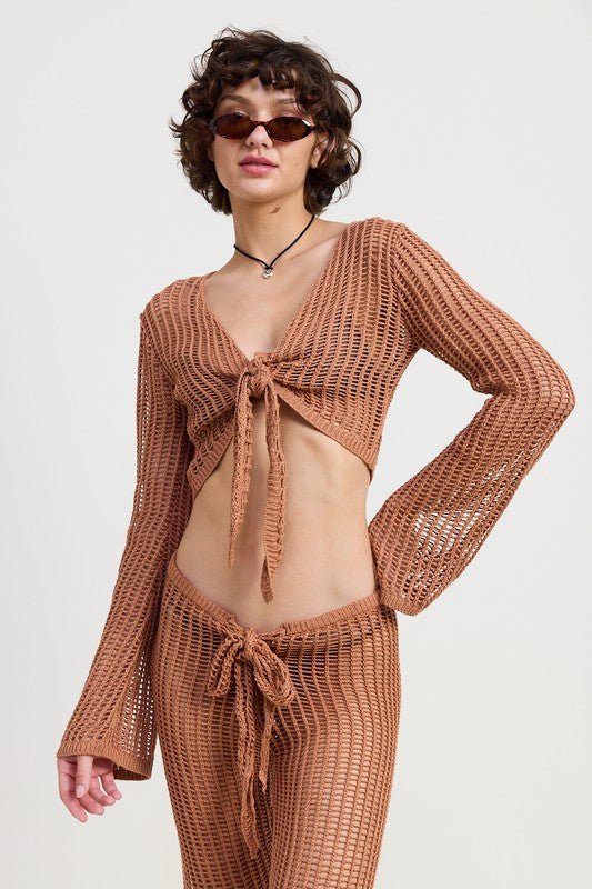 CROCHET CROPPED TOP WITH FRONT TIE - KOKOTETE